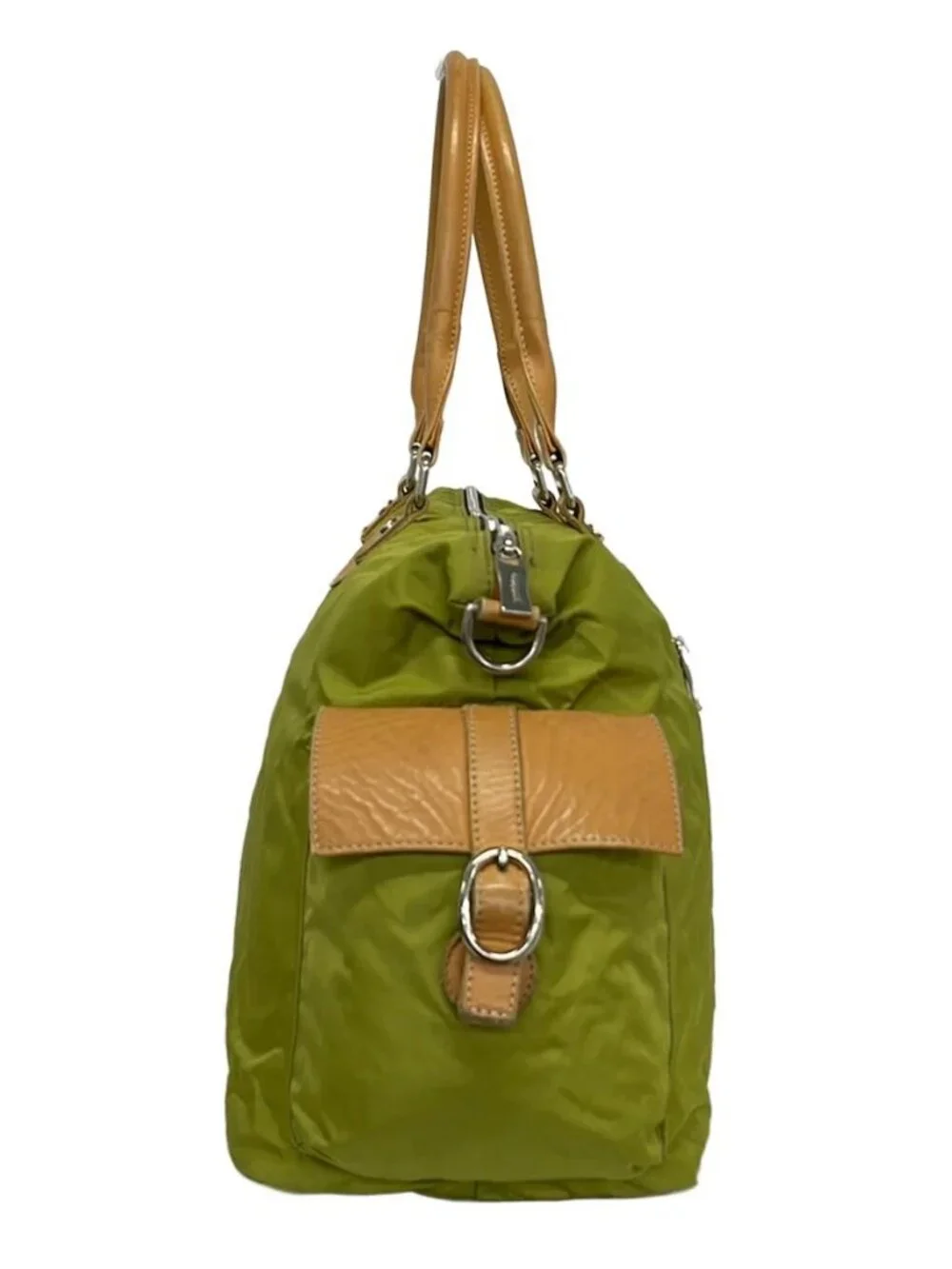 OROBIANCO Yellow Green Light Brown Nylon Leather Shoulder Bag